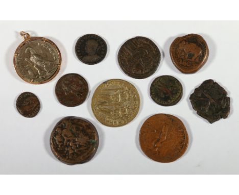 Ancient Roman and Greece eleven coins including Alexander the Great tetradrachm in pendant mount, Claudius billon as, sestert