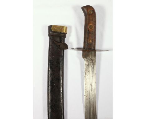 Dutch Hembrug Kleewang short sword having curved fullered blade with ricasso stamped Hembrug, straight guard and wood grip co