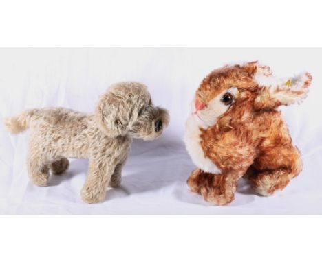 Steiff dog model and rabbit, 26cm long and 18cm long