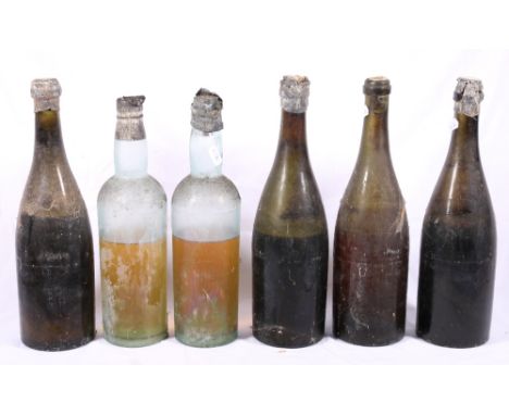 Six bottles of shipwreck whisky reputed to have been salvaged from the wreck of the Firth of Cromarty at Corswall Point in Se