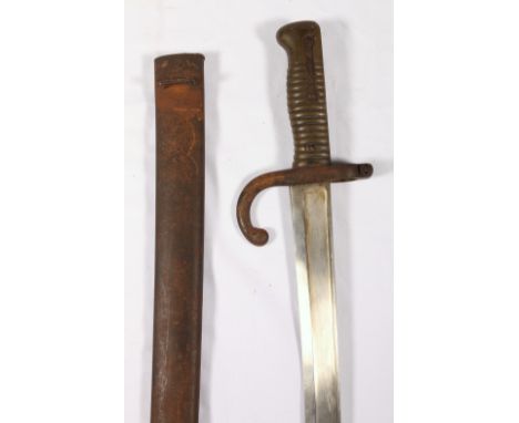 French model 66 sword bayonet (sabre-baionette mle 66) having fullered yataghan blade marked to the edge 'Mre Imple de Chat t