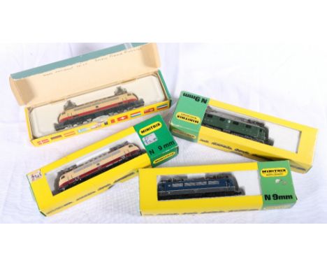 Four Minitrix electric N Gauge model railways electric locomotives, boxed