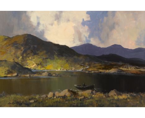 George K. Gillespie RUA (1924-1995) REFLECTIONS, COUNTY MAYO oil on canvas signed lower left; inscribed with artist's name, t