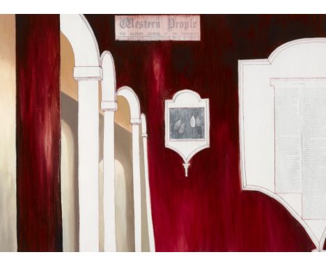Éilís Murphy (b.1980) WESTERN PEOPLE, 2005 oil, watercolour and collage signed and dated lower left 21 by 29in. (53.3 by 73.7