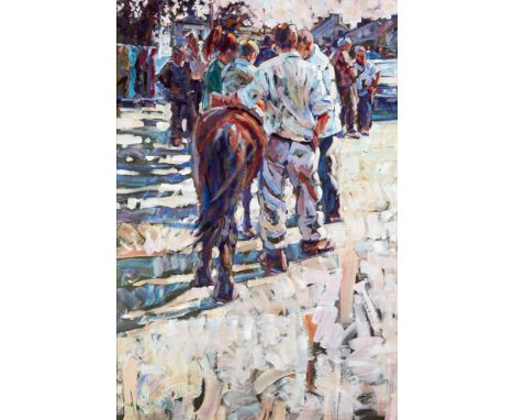 Arthur K. Maderson (b.1942) TOWARDS EVENING, TALLOW HORSE FAIR, COUNTY WATERFORD oil on board signed lower left; titled on re