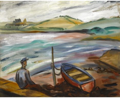 Norah McGuinness HRHA (1901-1980) PORTSALON, COUNTY DONEGAL, c.1931-1937 oil on canvas with original inscribed label on rever