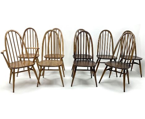 Set of nine (8+1) Ercol beech and elm high hoop spindle back dining chairs, turned supports  Dimensions: Length/Width:&nbsp;6