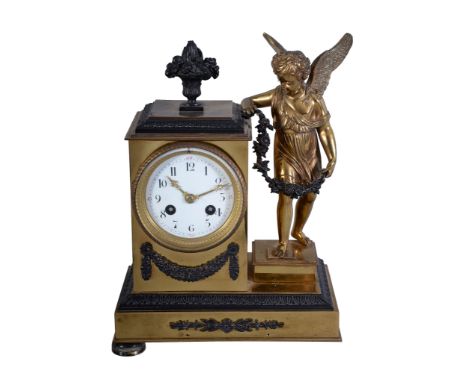  A gilt and patinated mantel clock  , circa 1900, the eight-day gong striking movement stamped with Vincenti Medaille D'argen