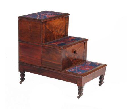  A mahogany step commode,   mid 19th century, each tread inset with carpet, the top and middle tread with compartments, 69cm 