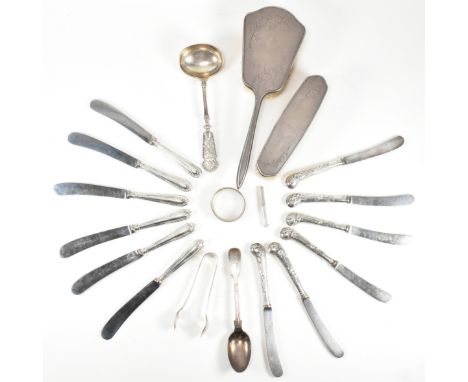Hallmarked silver collection of flatware's. Various hallmarks and makers. To include Elkington teaspoon, Birmingham 1888, wei