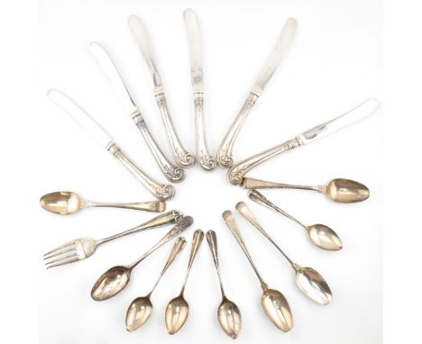 A collection of 19th and 20th silver flatware. The flatware to include a cased set of hallmarked silver handles knives. The k