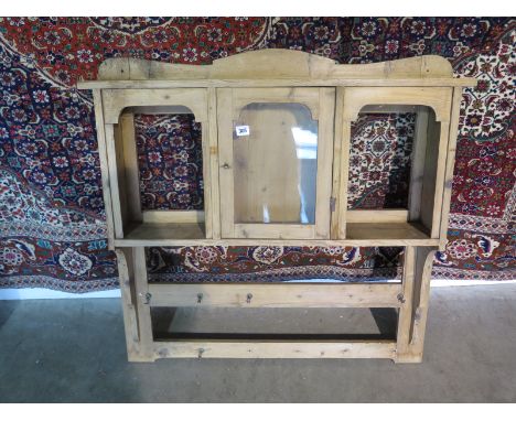 A pine hanging wall shelf, 95cm W x 87cm H 