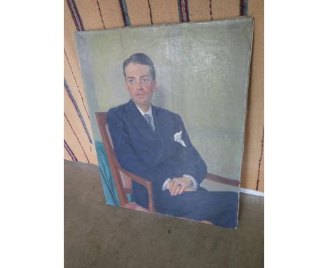 A 20th century portrait of a seated 1930s gentleman in smart attire, oil on canvas, indistinctly signed  possibly ABAT and da