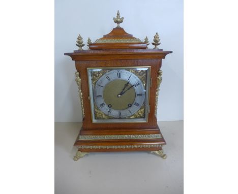 A German mantel clock by Lenzkrich, movement with twin gongs striking on hour and each 1/4 hour, fully restored, approx 41cm 