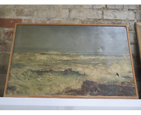 An oil on canvas, seascape by SS Holland, signed, approx frame size, 53cm x 78.5cm, poor condition 