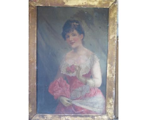 An oil on canvas, portrait of a lady, unsigned, approx frame size 60cm x 42.5cm in poor condition 