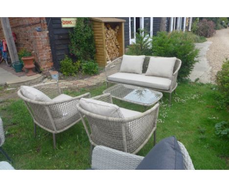 A Bramblecrest metal leg Chiltern two seater sofa with two sofa armchairs and two coffee tables, ex-display