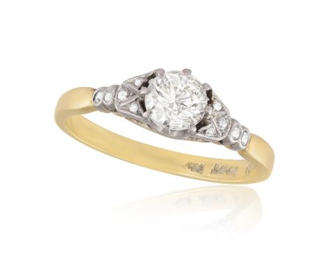 A DIAMOND SINGLE-STONE RINGThe brilliant-cut diamond weighing approximately 0.35ct, between single-cut diamond shoulders, mou