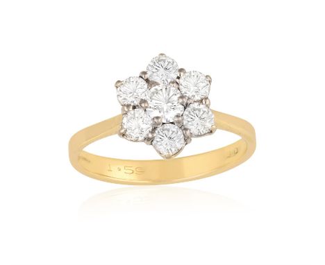 A DIAMOND RINGOf flower design, set with a cluster of brilliant-cut diamonds, mounted in 18K gold, maker’s mark and English h