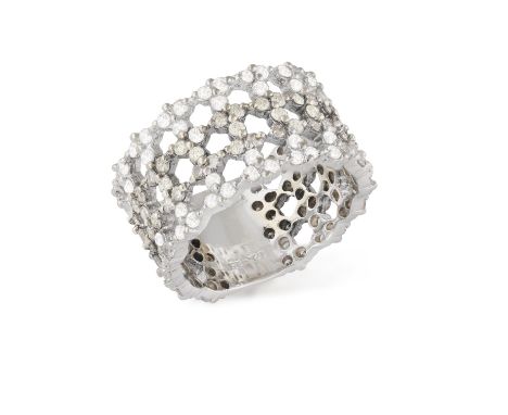 A DIAMOND RINGOf openwork design, set with brilliant-cut diamonds, mounted in 18K gold, ring size N Condition Report:  Diamon