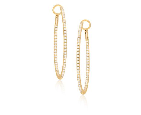 A PAIR OF DIAMOND HOOP EARRINGSEach hoop, pavé-set with brilliant-cut diamonds to the front and interior, in 18K gold, diamon