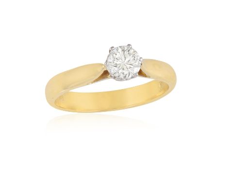 A DIAMOND SINGLE-STONE RINGOf bi-coloured design, set with a brilliant-cut diamond weighing approximately 0.38cts, within a r