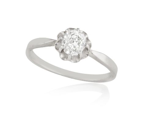 A DIAMOND SINGLE-STONE RINGClaw-set with an old-cut diamond weighing approximately 0.45cts, in a raised gallery with a scallo