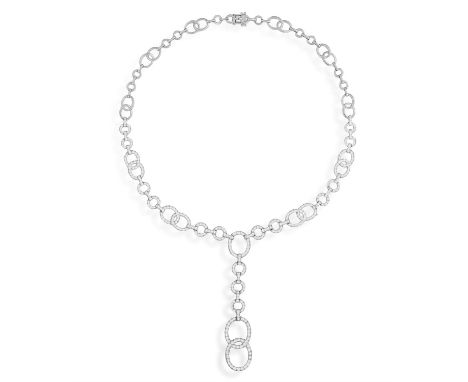 A DIAMOND PENDANT NECKLACEThe intertwined hoop chain, set at the front with brilliant-cut diamonds, mounted in 18K gold, diam