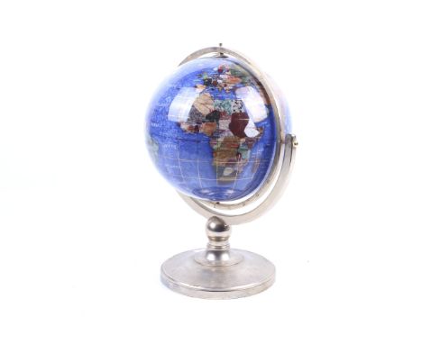 A 20th century hardstone and semi-precious set terrestrial globe. On a gilt metal gimbal stand. H36cm