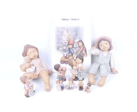 A collection of Goebel Hummel figures and a booklet. Comprising two large and seven small examples, including 'Limpke', Max. 