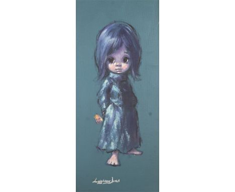 Barry Leighton-Jones (British,1932-2011), oil on board, full length portrait of a 'street urchin girl'. Framed. 37cm x 82cm