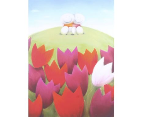 Doug Hyde (Bristol, born 1972) 'Tulip Hill', signed limited edition print. Numbered 112/295, framed and glazed. 56cm x 77cm  