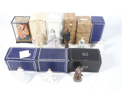 An assortment of ceramic figures. Including Royal Worcester 'Queen of Hearts', 'The Last Waltz' and 'The Masquerade Begins', 