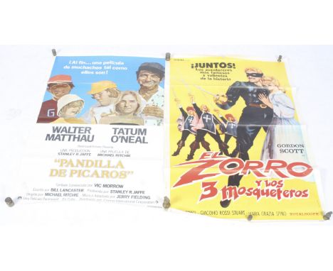 Two vintage foreign film posters. Comprising an Argentinean 1963 'Zorro and the Three Musketeers' (translated), 109cm x 74cm 