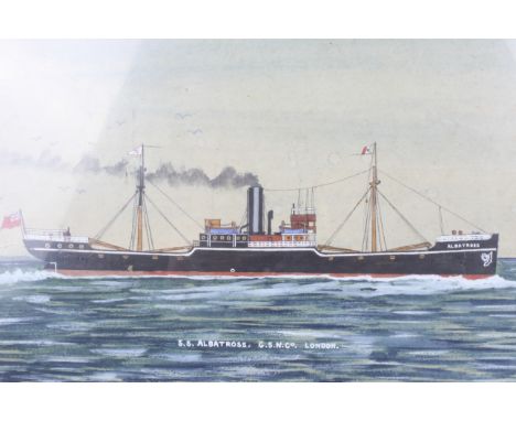 A 20th century watercolour and gouache, Naval Marine Ship portrait. A ship builders portrait of 'S.S. Albatross G.S.N.Co. Lon
