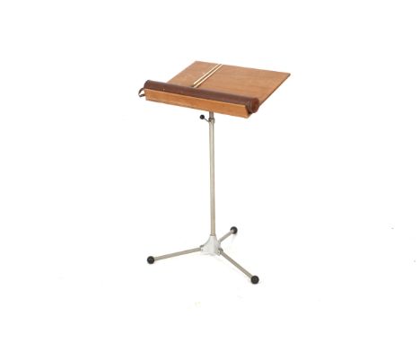A mid-century lectern reading stand and two music conductor's batons (cased). The stand with a wooden top on a metal single p