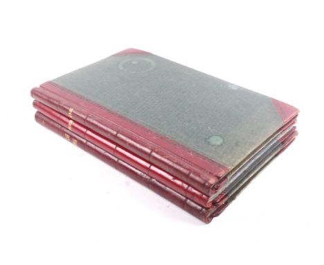 Three vintage quarter leather bound ledgers. Two have been written in, all are missing some pages