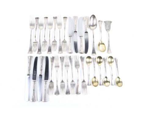 A set of German .800 standard silver flatware, knives and other items by J C Wich. Each with a tapering handle engraved with 