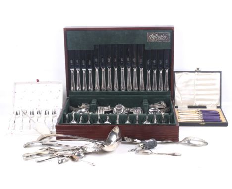 A silver plated old English bead table service and assorted flatware. The table service mostly for eight, by George Butler, S