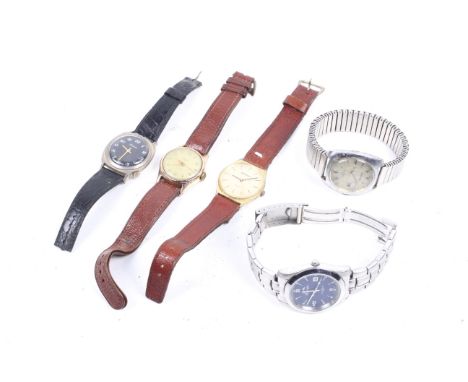 Five vintage gentleman's watches. Comprising a Smiths Empire with alternate Arabic numerals and baton markers, an Ingersoll, 