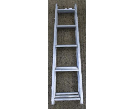 A three section extending aluminium ladder. 135cm  Condition Report: The ladder measures approximately 400cm