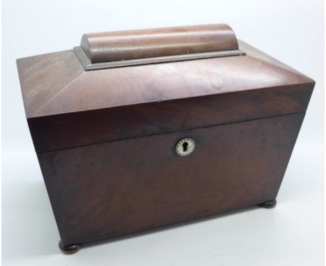 A Regency tea caddy with glass jar