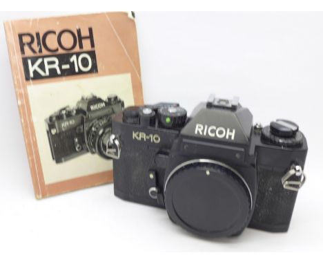 A Ricoh KR-10 camera body and manual