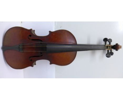 A violin with Antonius Stradivarius paper label, a/f, 33.75cm