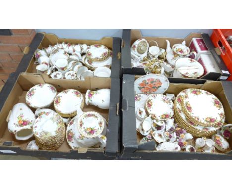 A very large collection of Royal Albert Old Country Roses china, tea and dinnerware, one teapot spout a/f