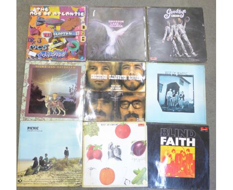 LP records, mainly 1970's, including compilations, Picnic and The Age of Atlantic, Traffic, ELP, Cream, Creedence Clearwater 