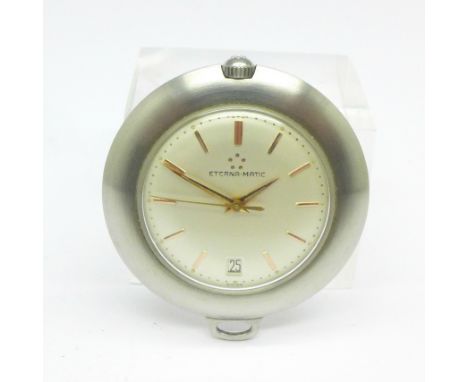 An Eterna-matic pendant watch with sweep second hand and date, and with visible movement