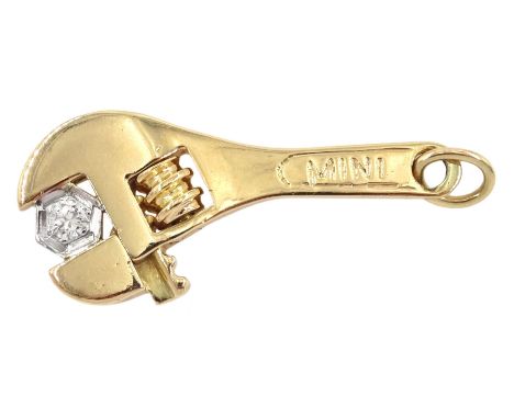 9ct gold diamond 'Mini' spanner pendant, hallmarked