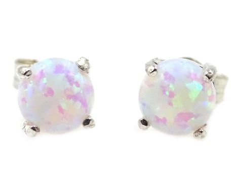 Pair of silver round opal stud earrings, stamped 925