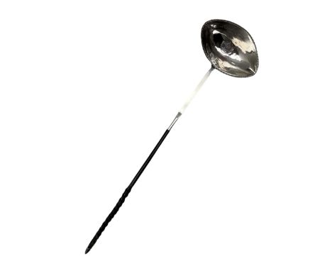 Georgian silver punch ladle with oval bowl inset with a George II maundy threepence coin 1746 on twisted handle, Makers mark 